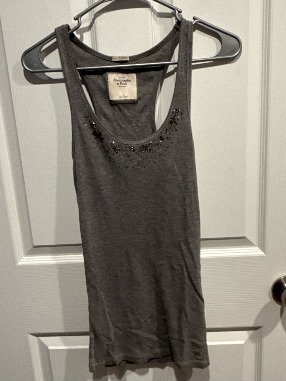 Abercrombie & Fitch Women's Dark Gray Embellished Racerback Tank
